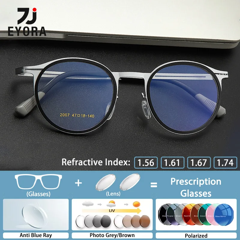 

EYORA Vintage Full Rim Metal Round Reading Glasses Myopia Eyewear Hyperopia Anti Blue Ray Progressive Photochromic Eyewear Lens