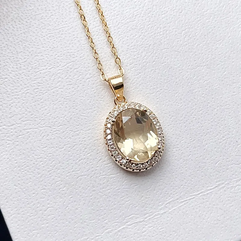 Classic Design 925 Silver Natural Lemon Yellow Crystal Pendant 8*10mm Citrine Gemstone Pendant with Certificate citine necklace