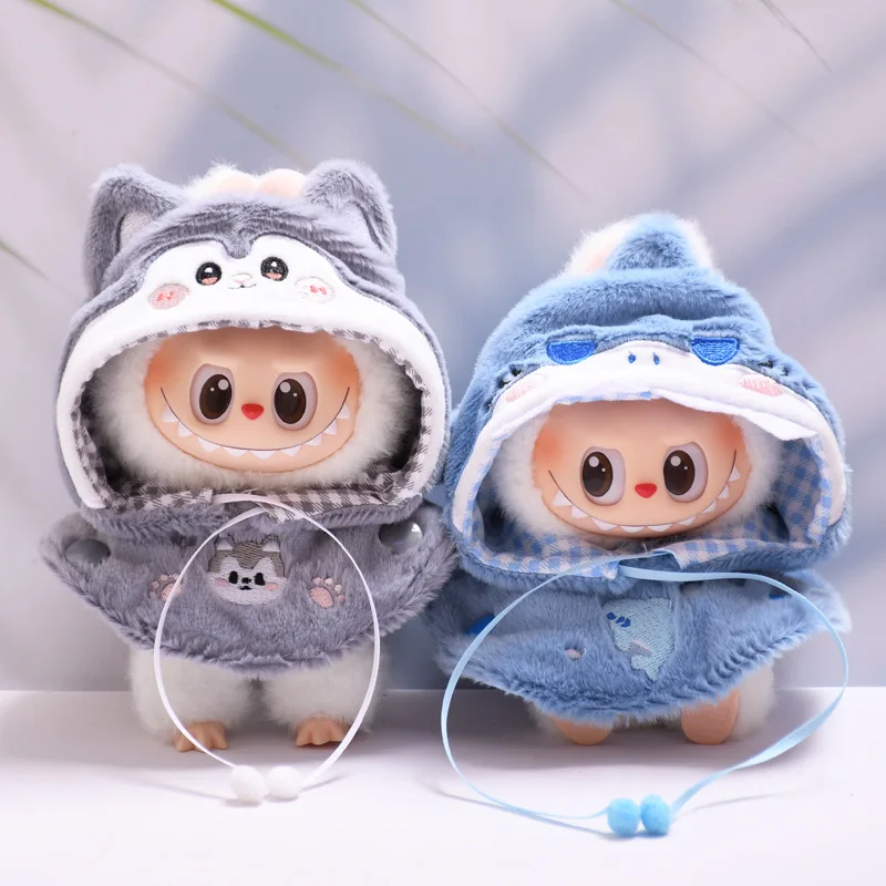 

For 17cm Labubu 1/2 Generation Accessories Cartoon Puppy Shark Cape DIY Dress Up Clothes Do Not Contain Dolls