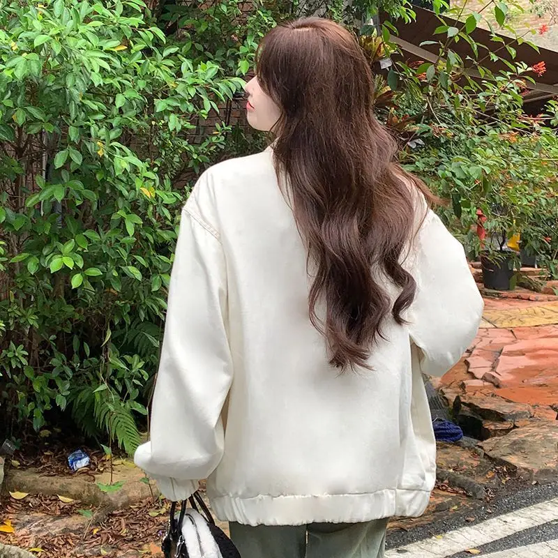 Women Cream Jacket Floral Turn Down Collar Colorful Buttons Long Sleeve Loose Fit Spring Autumn Outerwear Sweet Style