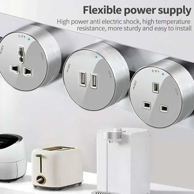 Embedded Power Track Socket with USB Charging Movable Outlet Modules Concealed Rail System for Kitchen Table Cabinet Home Office