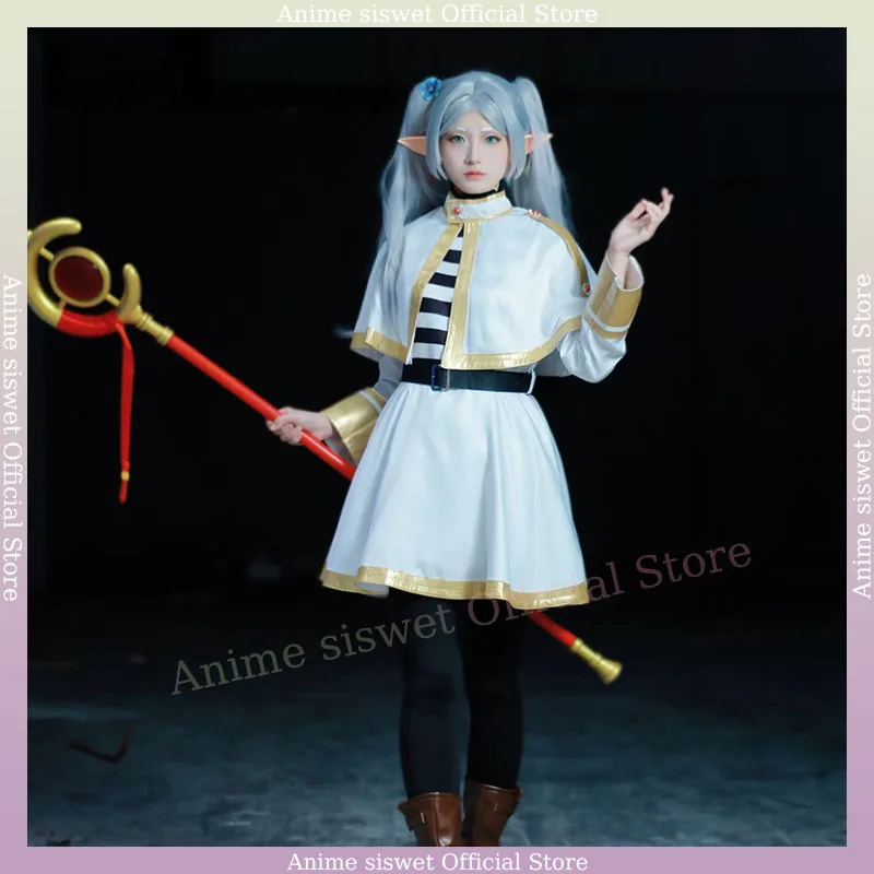 Sousou No Frieren Косплей Костюм Парик Аниме Фигурки Фрирен Волшебник Платье Эльфийские Уши Хэллоуин Рождественский Наряд Женщины Девушки