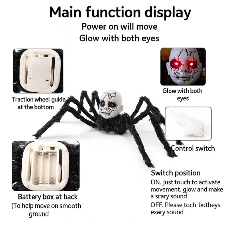 

Halloween Creepy Doll Face Spider Animatronic Motion Sensor Walking Toy With Glow Eyes Sound Activated Effect Haunted House Prop