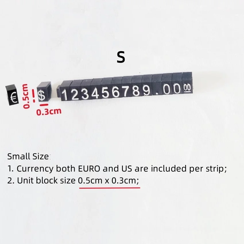 50 conjuntos de mini jóias de plástico número preço barra tira exibição marcada partículas stands destacáveis com moeda