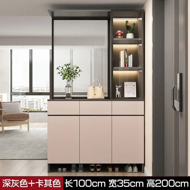 Armário de entrada para casa sapato madeira maciça pura integrada sala divisória tela de vidro