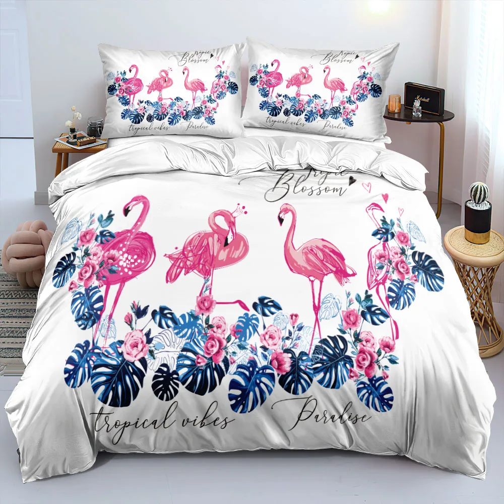 Animal Bedding Set 3D Custom Design Flamingo Duvet Cover Sets White Bed Linen Pillow Slips King Queen Single Twin Double Size
