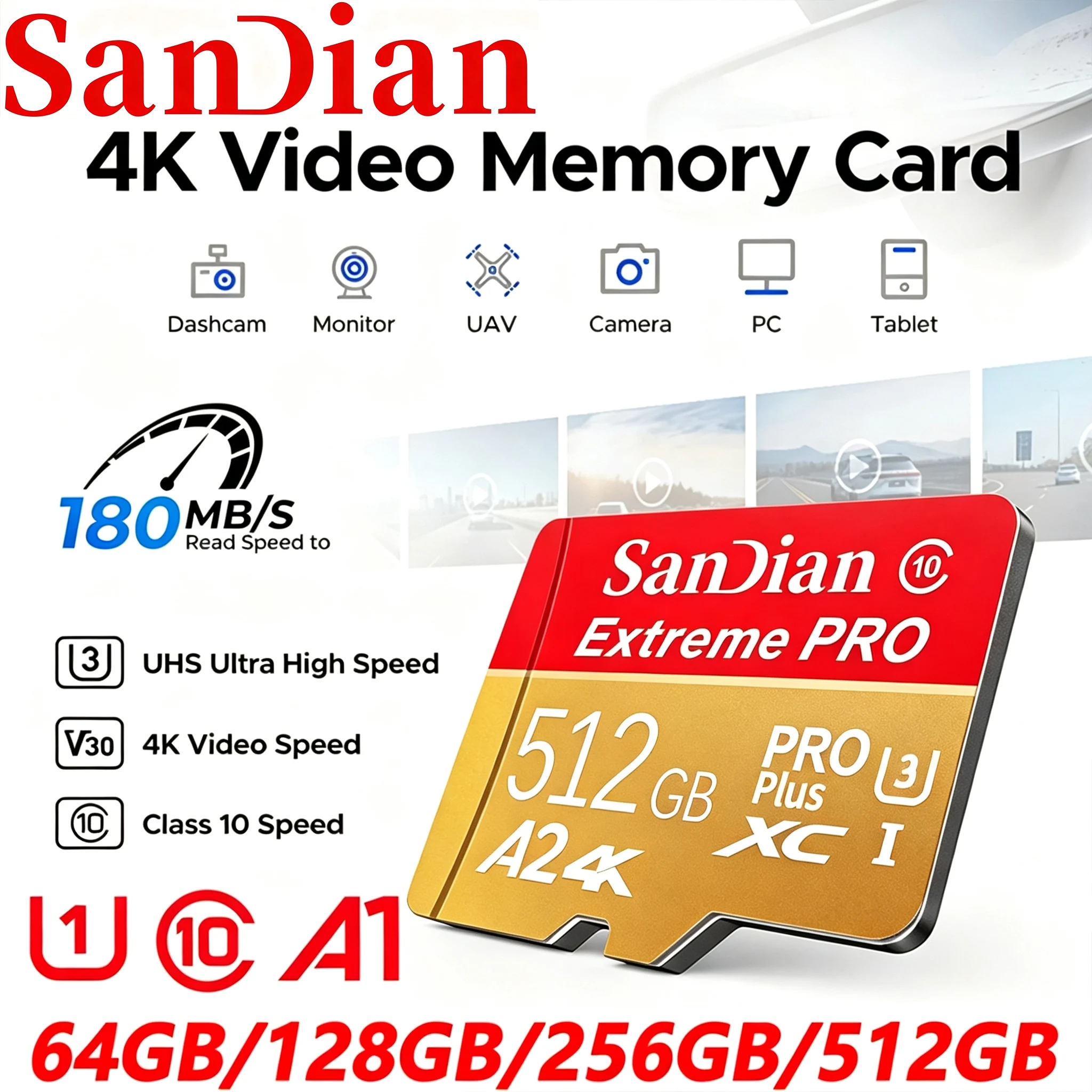 Swift SD Cards 64GB 128GB 512GB TF Cards Memory Card Micro TF SD Card A2 8K for Phone/Smartphone/GPS/MP3 Player/Drone Camera