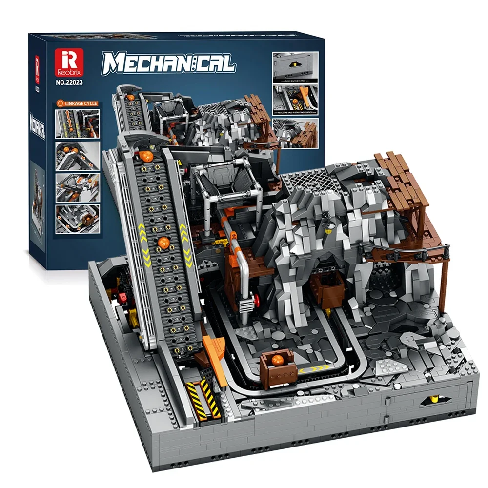 3338PCS Building Block Toy Motorized Mine Tunnel Machinery Brick Set DIY Mechanical Ball Run Diorama Collectible Tabletop Decor