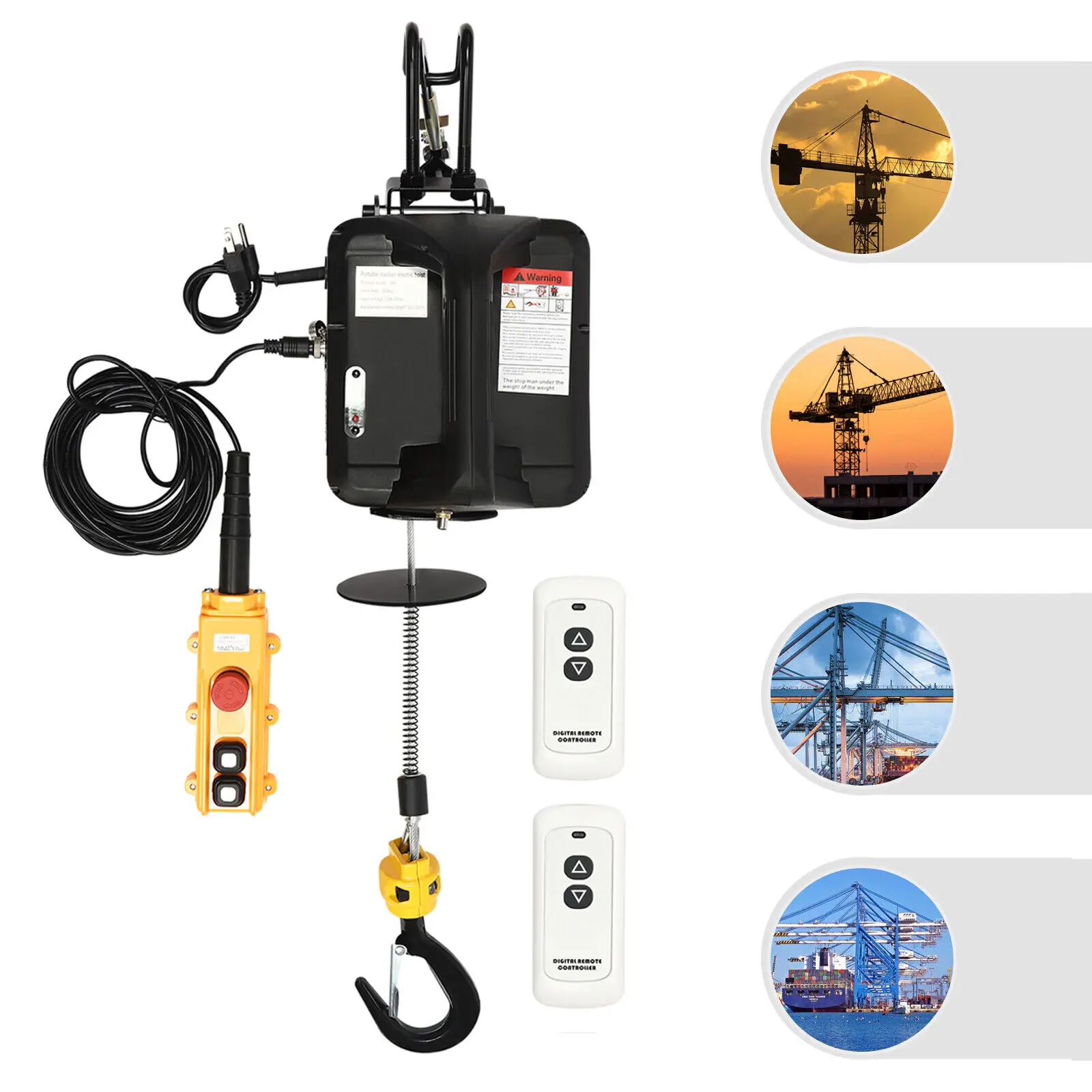 3in1 Portable Electric Hoist Winch 1100lbs Wired/Wireless Remote Control 25ft