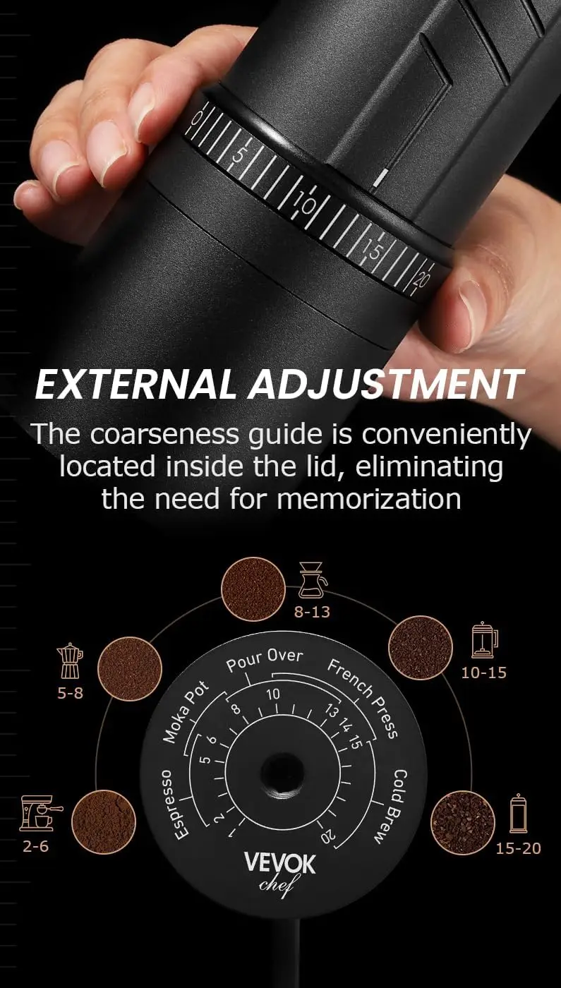 Manual Coffee Grinder with 20 Adjustable Levels, 35g Capacity, Travel Case & Cleaning Tools