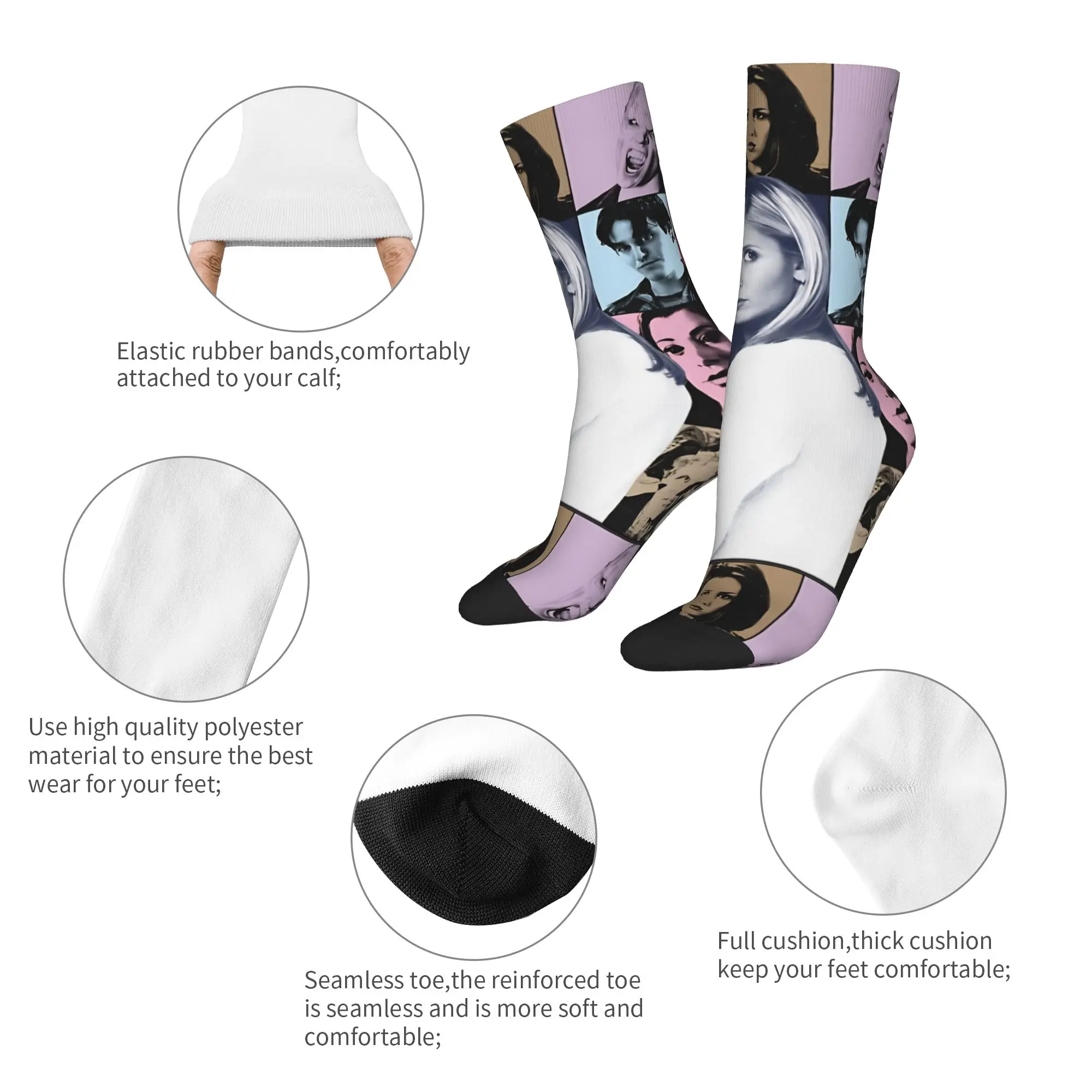 Casual Buffy the Vampire Slayer Football Socks Horror Movie Polyester Crew Socks for Women Men Sweat Absorbing