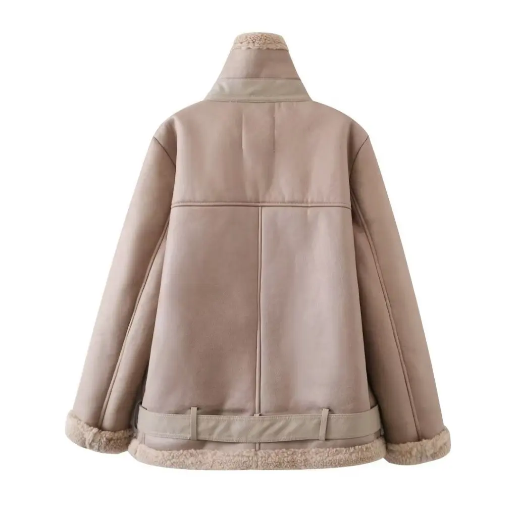 Casaco de pele de couro da motocicleta feminina rua moda topo para o outono estilo europeu americano roupas por atacado