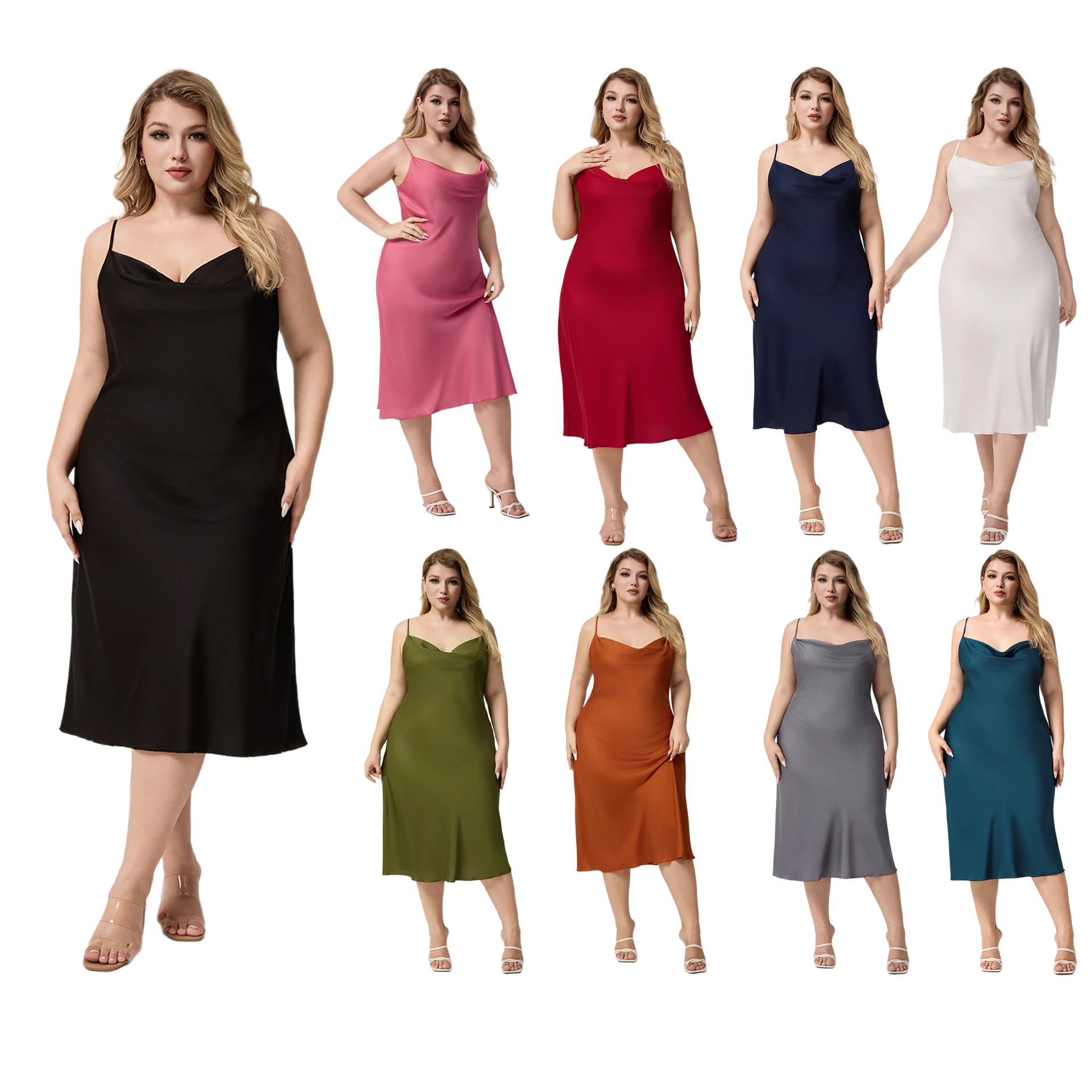 

Plus Size 5XL Female Nightgown Long Home Dress Chemise Sleepwear Sexy Swing Collar Nightdress Lingerie Silky Satin Loungewear
