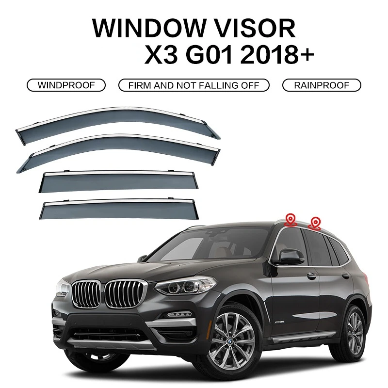 

For BMW X3 2003-2022 E83 F25 G01 Window visor Accessories Bright Strip Wind Deflectors Visors Rain Guard Door Visor Vent Shades