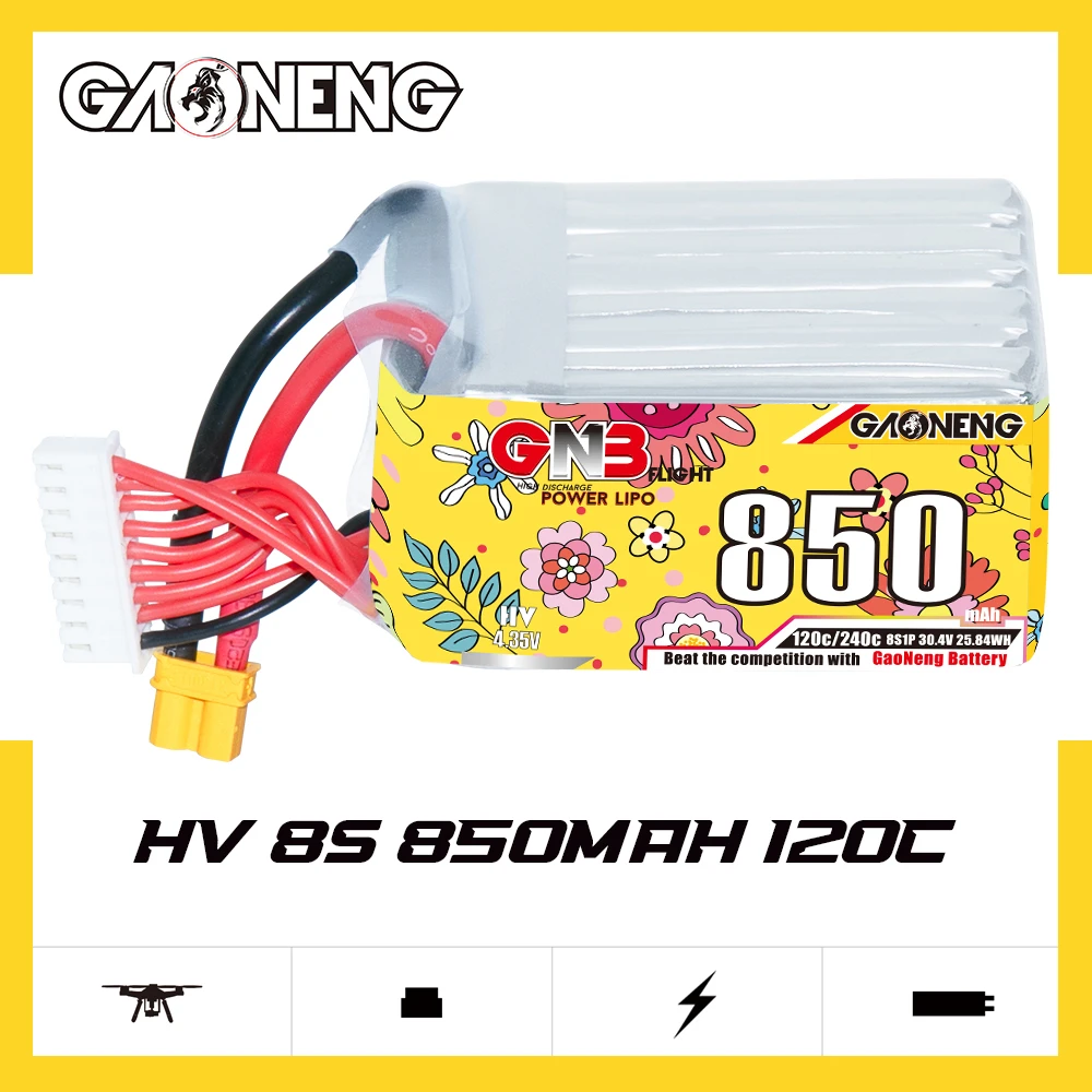 Gaoneng GNB 850mAh 120C 2S/3S/4S/5S/6S/8S 7.6V/11.4V/15.2V/19.0V/22.8V/30.4V HV bateria LiPo z wtyczka XT30/XT60 dla dronów FPV