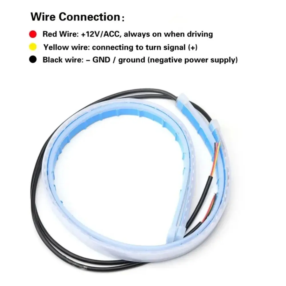 

1/2Pcs New 30cm DRL LED Strip 12V RGB Yellow Brake Flow Lights Universal Turn Signal