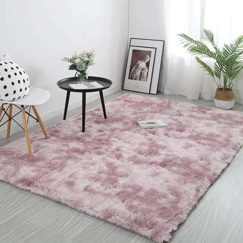 Living room bedroom long fluffy washable modern Nordic style carpet, tie dyed gradient carpet carpet  area rug for living room