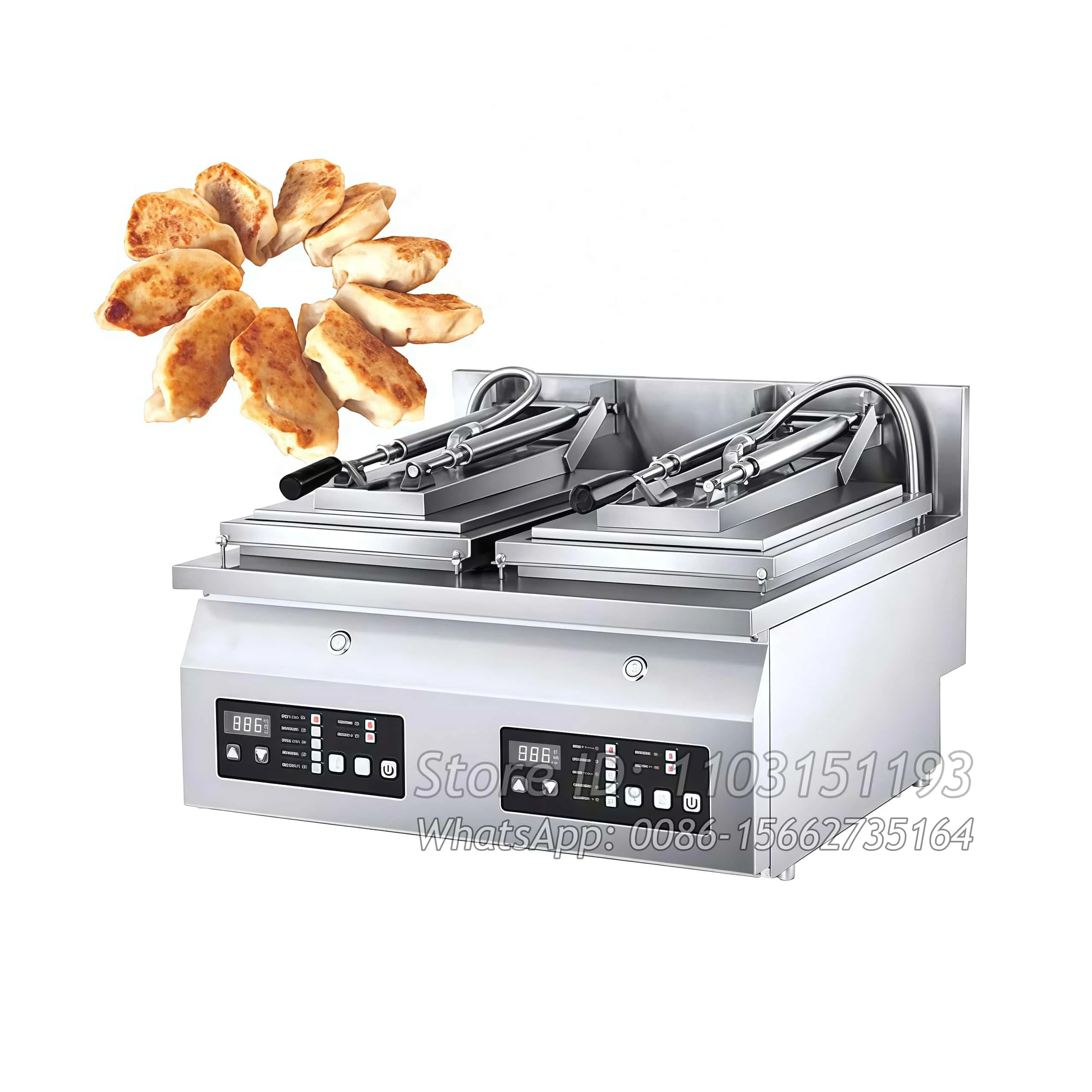 

Commercial Electric Automatic 2 Pans Samosa Fryer Japanese Gyoza Frying Pan Fried Dumpling Cooking Machine For Restaurant