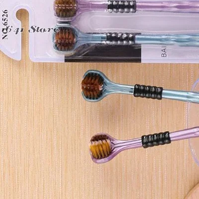 

2pcs 3D Stereo Three-Sided Toothbrush Ultra Fine Soft Hair Adult Toothbrushes Tongue Scraper Oral Care 360° Cleaning Teeth Brush