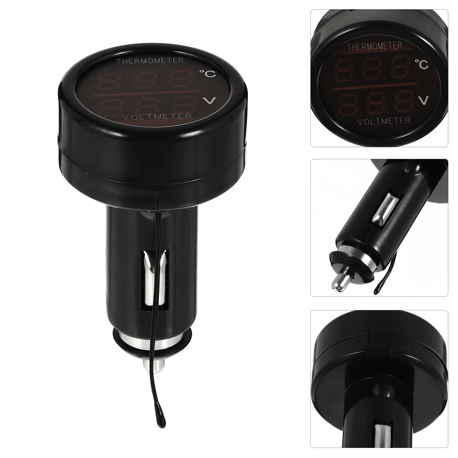 

2-in-1 Car Voltmeter Temperature Gauge Black Shell Blue Red LED Digital Display Cigarette Lighter Plug Sensor -10 to 80 Celsius