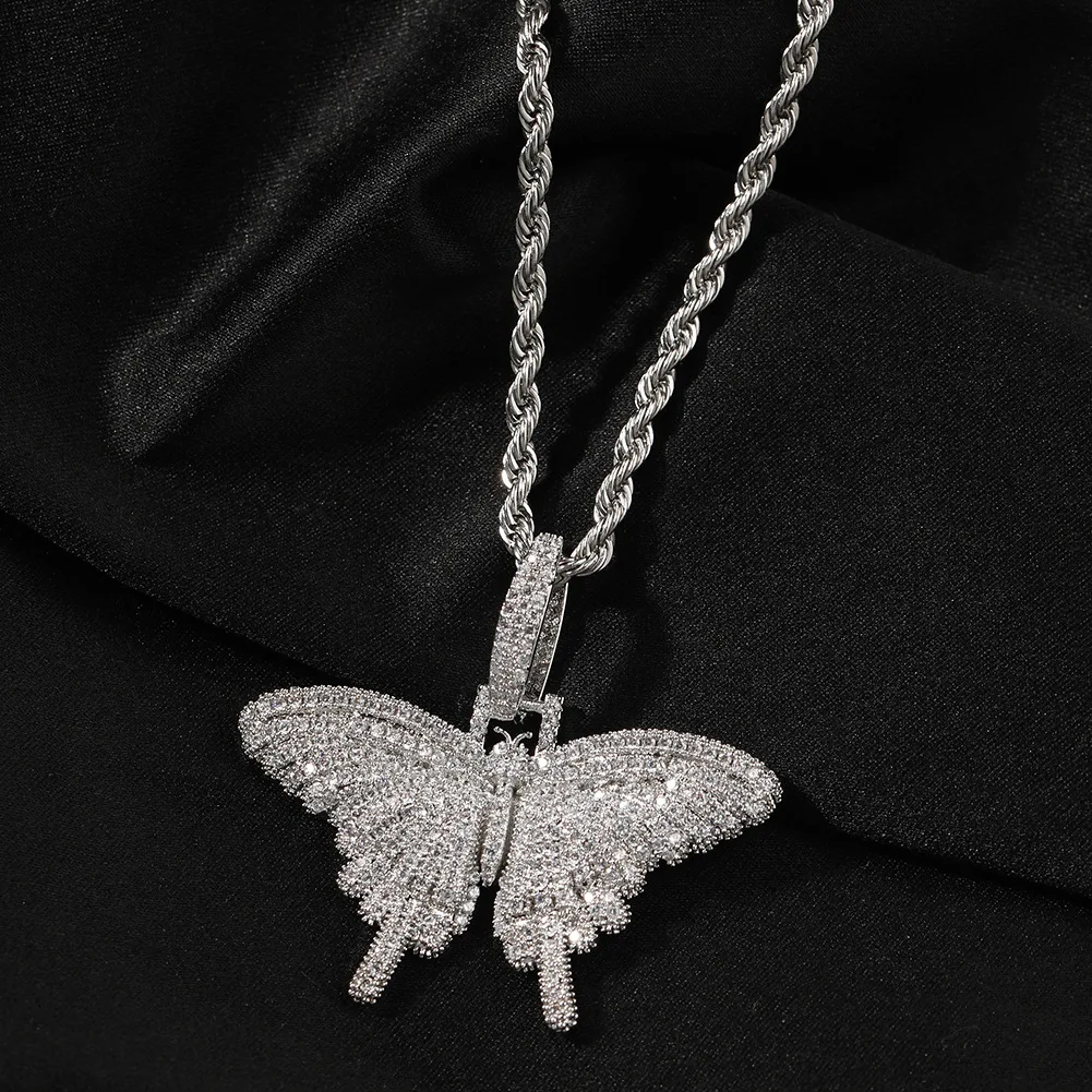 

Small Size Butterfly Bing Bing Iced Out Pendant Necklace Mirco Pave Prong Setting Rock Rapper Fashion Hip Hop Jewelry BP254