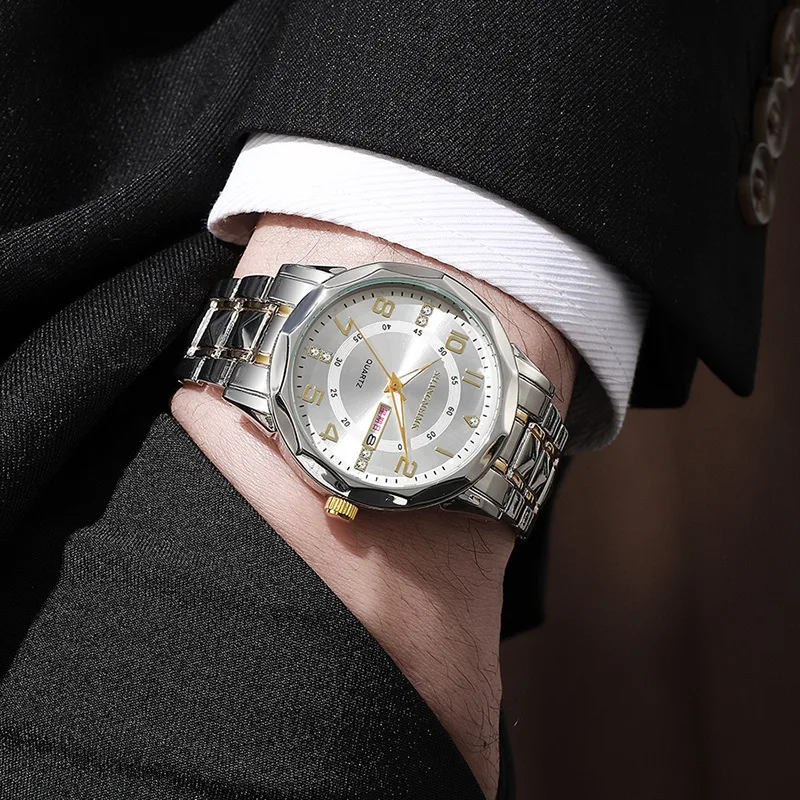 ใหม่แฟชั่นหรูหรานาฬิกาสําหรับชายที่มีชื่อเสียงธุรกิจวันที่สแตนเลสสตีล Casual นาฬิกาควอตซ์สําหรับของขวัญ Reloj Hombre ชายนาฬิกา