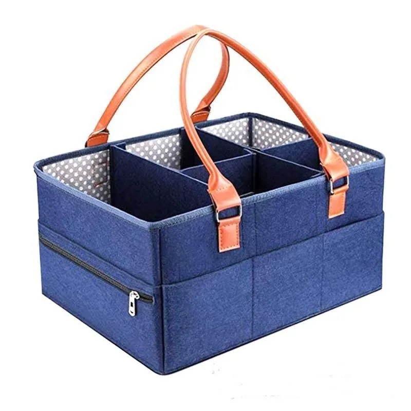 

Baby Felt Storage Nursery Organizer Basket Infant Diaper Bag with Handle Caddy Changing Nappy Kids Storage Carrier Large Pocket