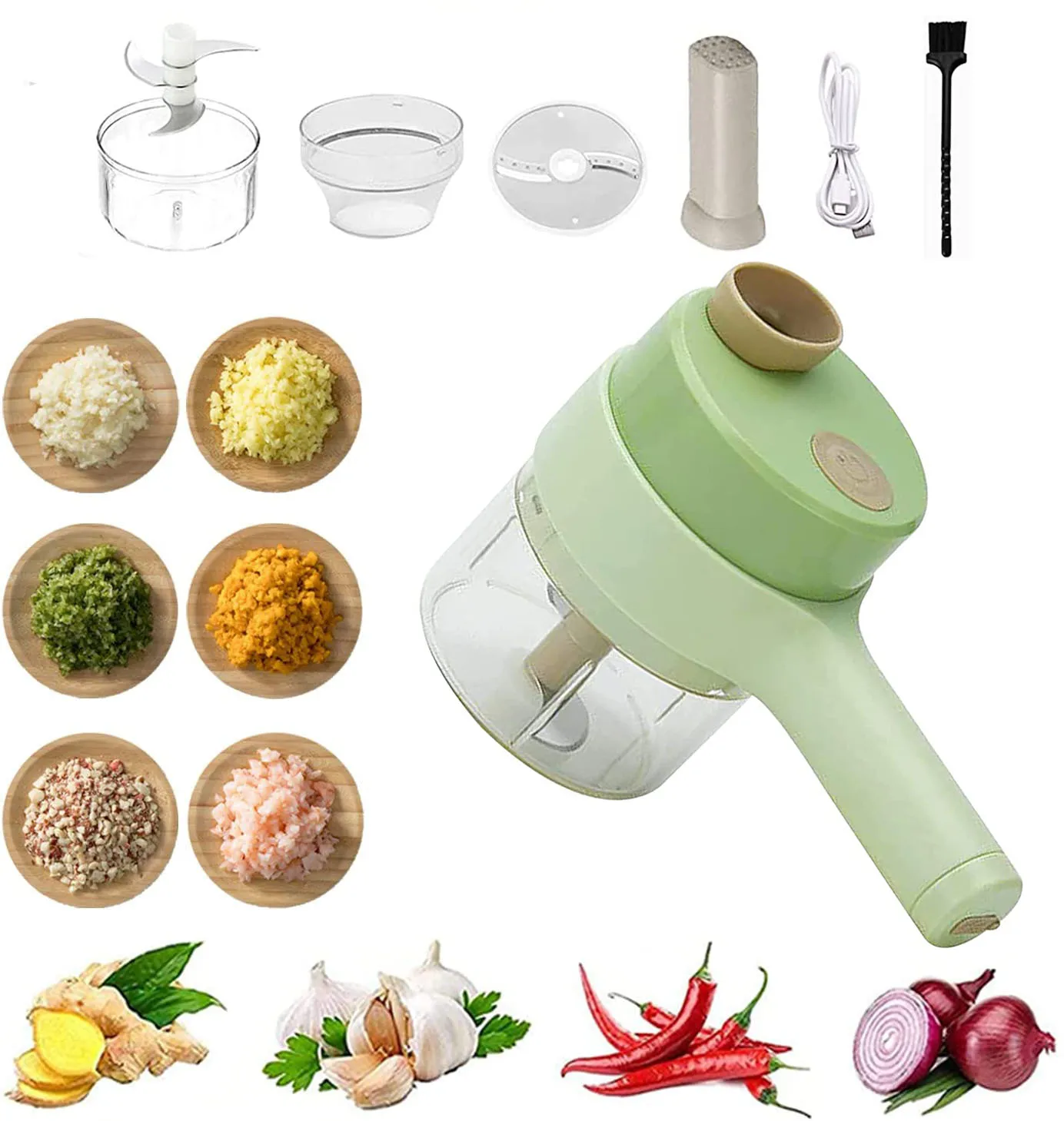 

Garlic Press Multifunctional Crusher Picker Meat Grinder Mincer 4 in 1 Handheld Electric Vegetable Cutter Set Kitchen Helpers