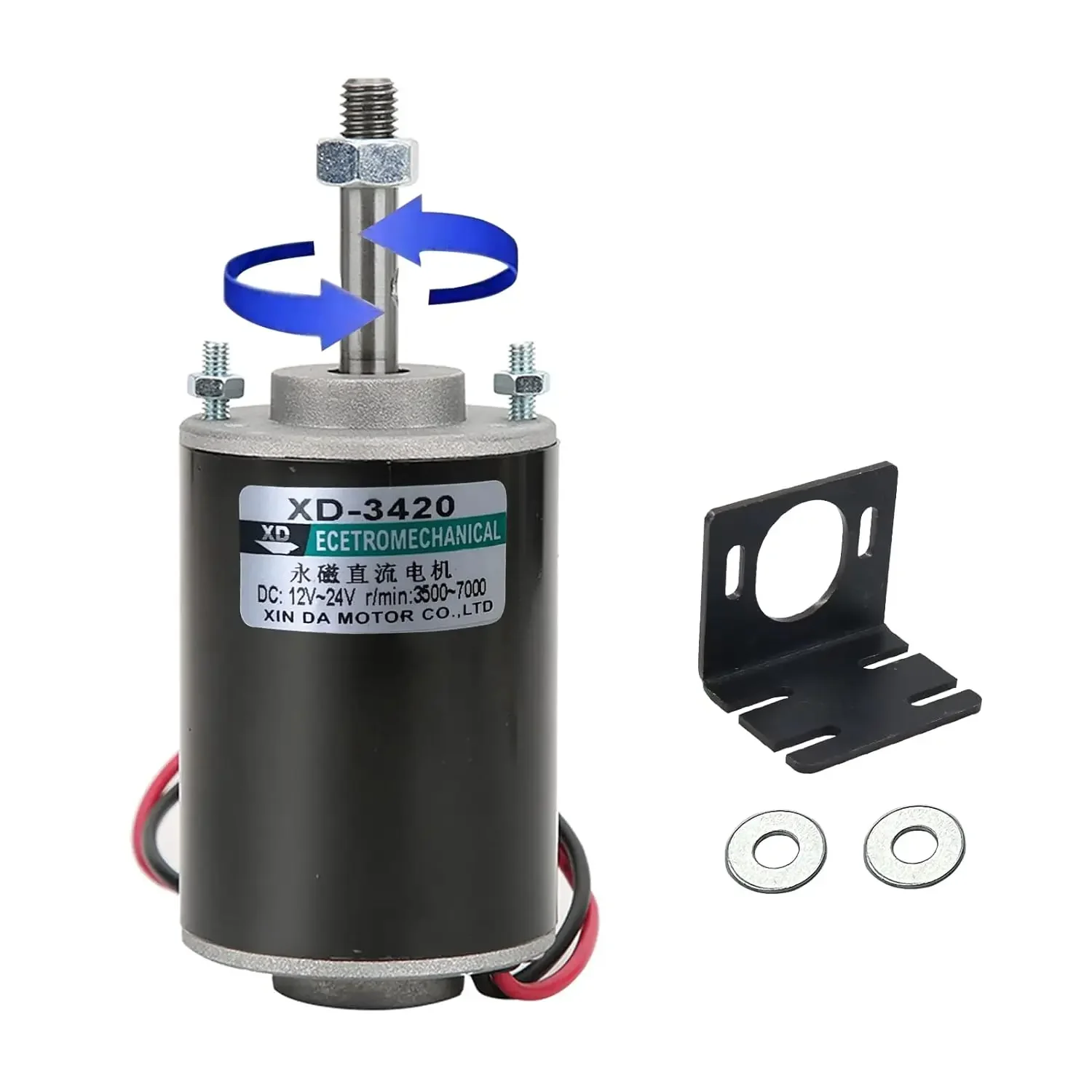 Permanent Magnet Motor 12V/24V Mini Micro DC Motor 30W CW/CCW 3500/7000RPM Threaded Shaft with Mounting Bracket