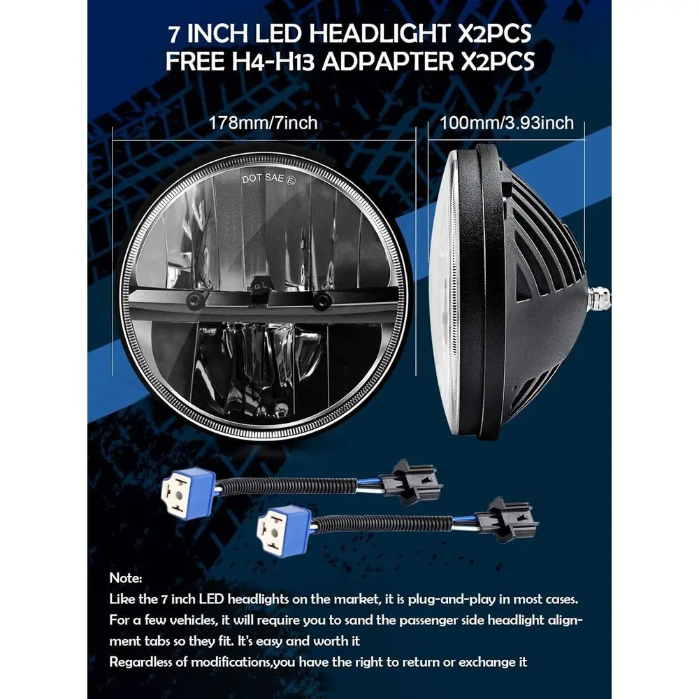 7 أزواج من المصابيح الأمامية LED، أبيض بارد، شعاع عالي/منخفض، توصيل وتشغيل، معتمد من وزارة النقل، متوافق مع جيب رانجلر JK/TJ/CJ، Tr