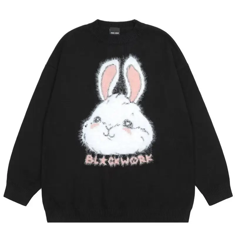 

Men's Fluffy Soft Cute Cartoon Rabbit Round Neck Sweater Women Autumn Winter New Casual Couple Knitted Sweaters Pullover Tops