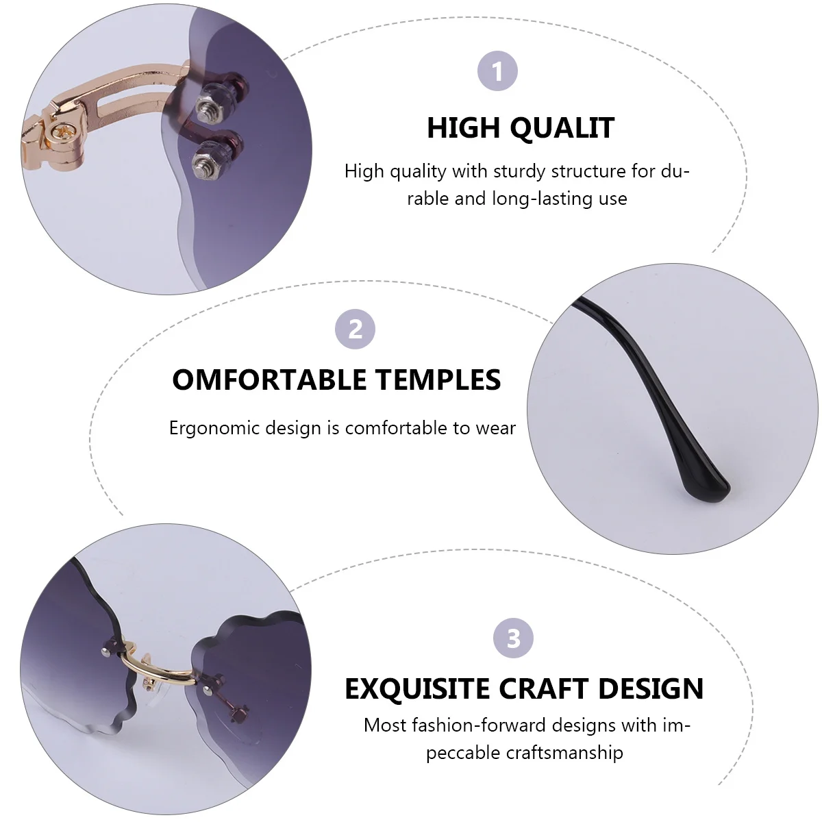 

1Pcs Fashion Sunglasses Metal Frameless Petal Design Women Stylish Eyeglasses Outdoor Beach Eyewear Gradient Gray Gold Frame