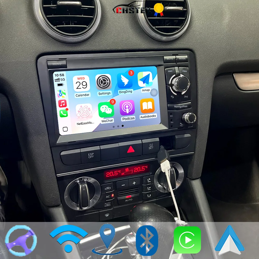 CHSTEK Car Radio Carplay For Audi A3 8P S3 RS3 2003-2013 Sportback Quattro Android 14 Multimedia Player GPS WIFI 4G BT Head Unit