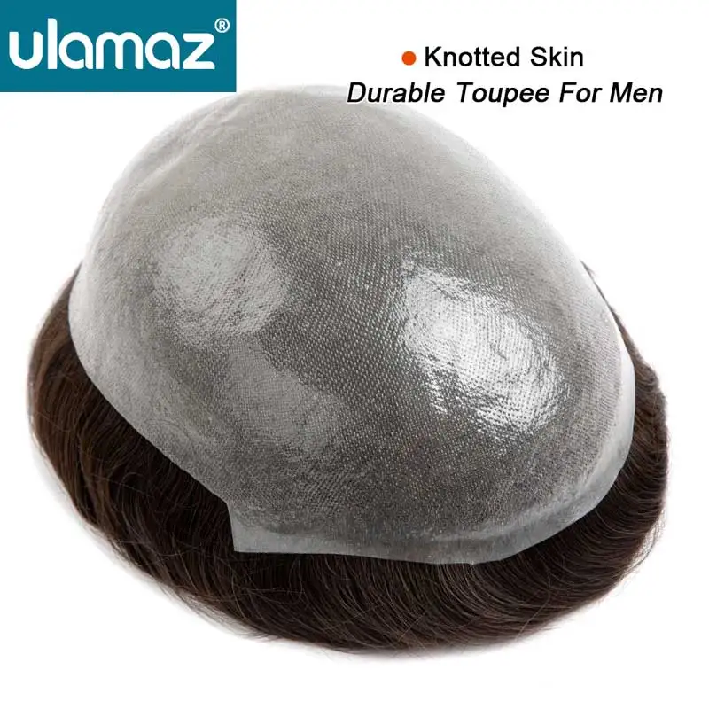 Gaya Rambut Precut Kulit Simpul Prostesis Kapiler Pria 0.10Mm Wig Rambut Palsu Poli PU Sistem Rambut Tahan Lama Pria untuk Wig Potongan Rambut Pria