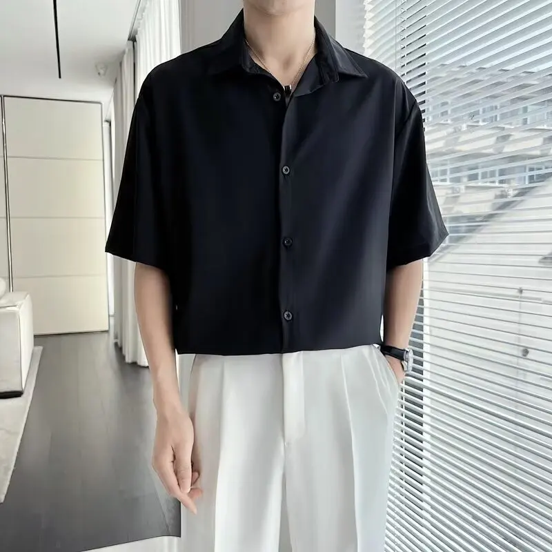 Summer Lapel Slim Drape Short Sleeve Polo Shirt Men's Business Casual Top