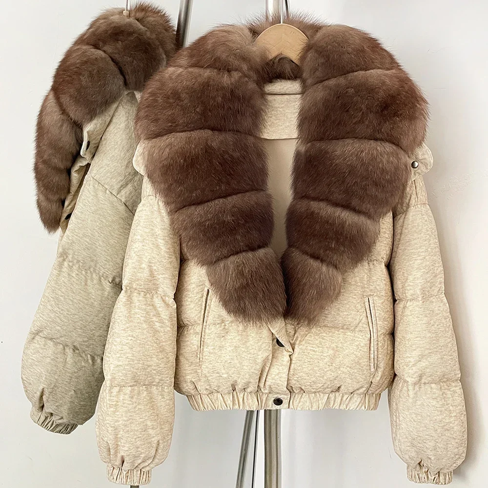 OFTBUY Neue Winterkleidung Übergroßer Echter Fuchspelz Kurzer Daunenmantel Damen 100% Baumwolle Waschbärpelz Entendaunen Pufferjacke Frauen – Detail 32