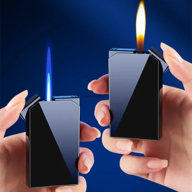 2 in 1 Dual Flame Lighter Windproof Butane Gas Blue Fire Turbo Jet Flame Cigar Lighter Gradient Creative Men Smoking Gadgets