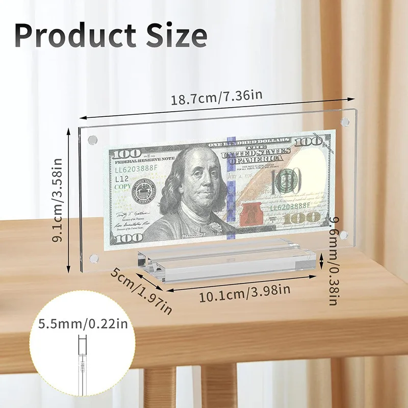 Dollar Bill Commemorative Coins Picture Frame Holder with Base Sturdy Clear Acrylic Display for Home Desk Display for Collection