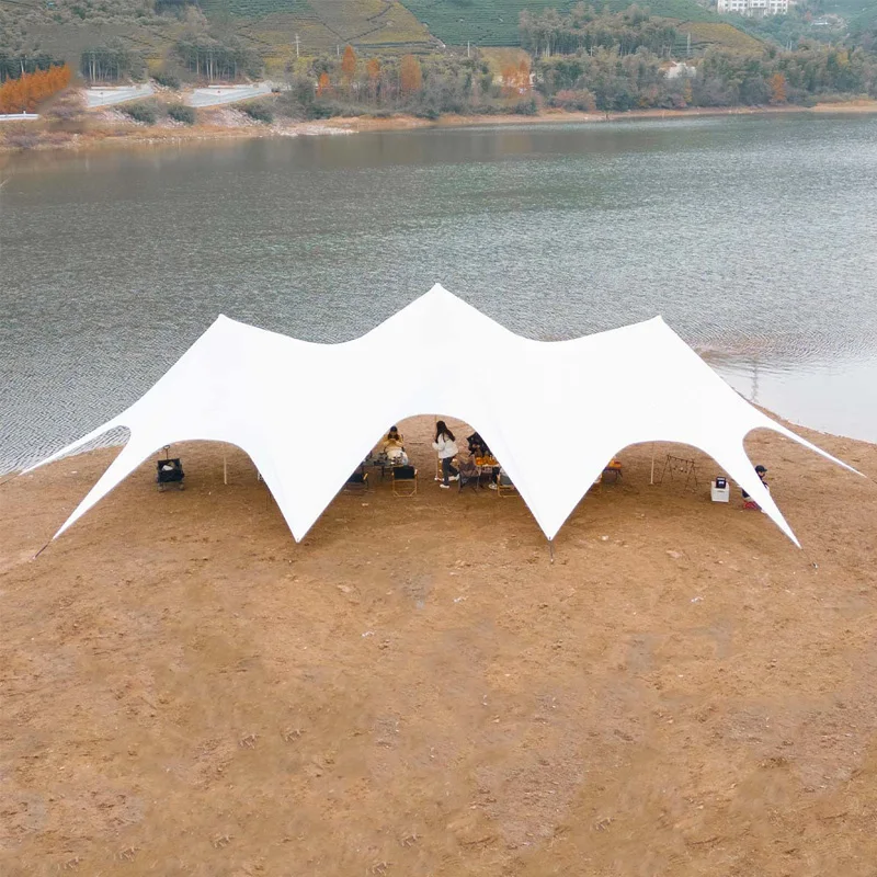 Sobre o tamanho impermeável acampamento ao ar livre 20m proteção solar estrela toldo abrigo guarda-chuva sombra glamping tenda