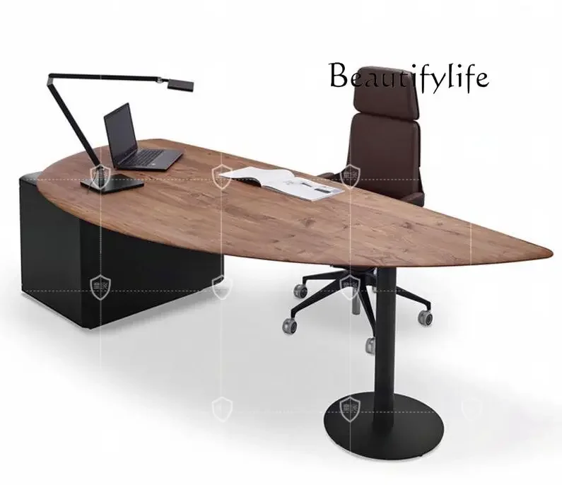 

Italian Desk German Bach Black Walnut Solid Wood Home Desk Nordic Light Luxury Design