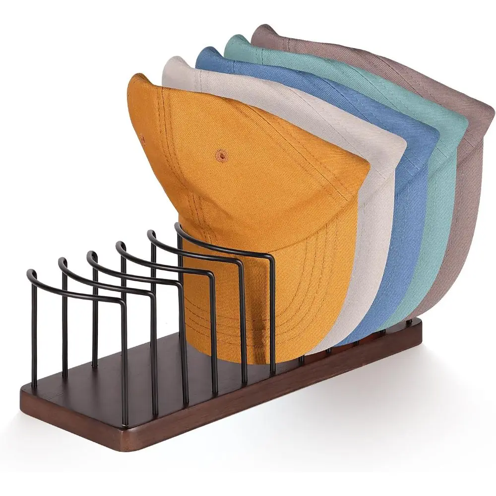 

Wooden 10-Hat Display Stand, Brown, for Hat Organizer and Storage