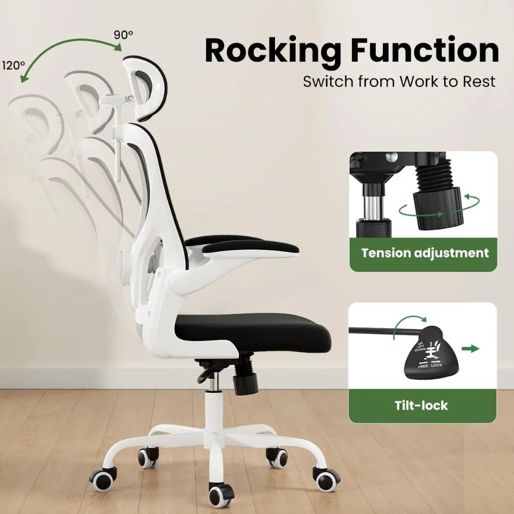 Ergonomic Home Office Chair with Adjustable Lumbar Support and Armrests, Comfortable Computer Desk Chair with Headrest
