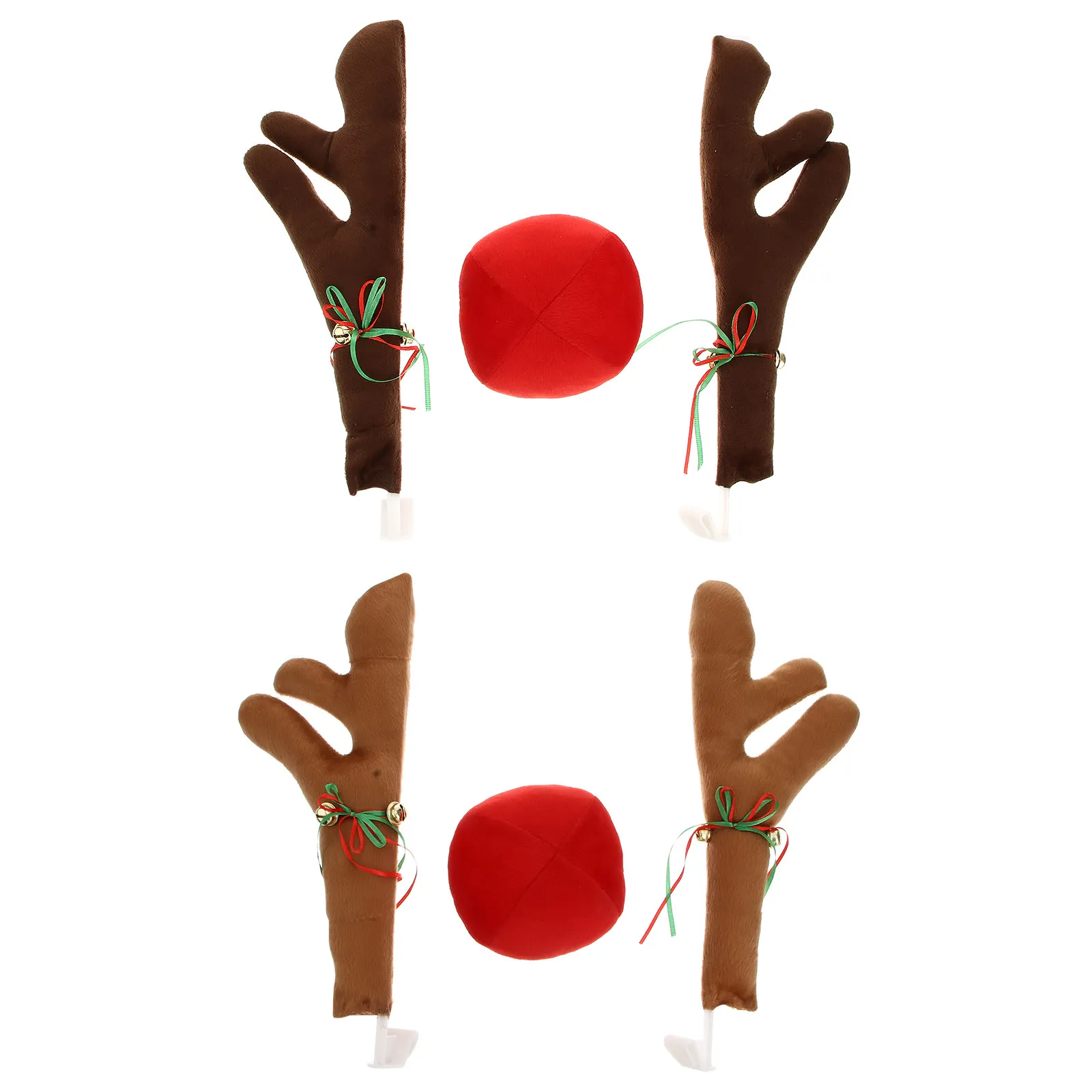 2Sets Christmas Car Antlers Decor Premium Flannel Reindeer Ears Nose Set Easy Install No Tools Car Window Bumper Holiday