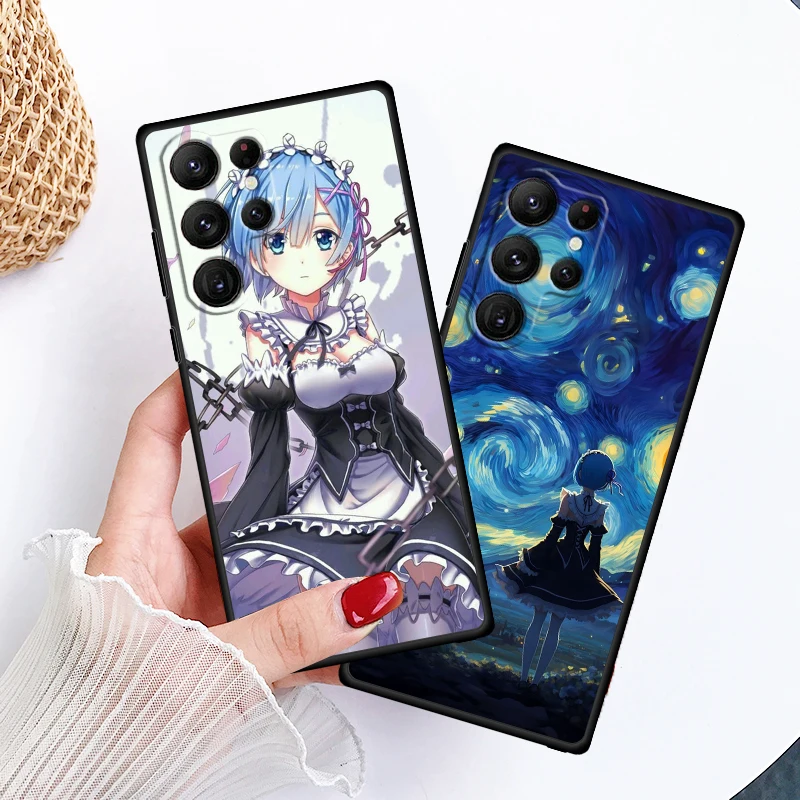 Anime Cool Cute R-Rem For Samsung Galaxy S24 S23 S22 S21 S20 FE S10 S10E Plus Ultra Pro Lite 5G Black Soft Phone Case