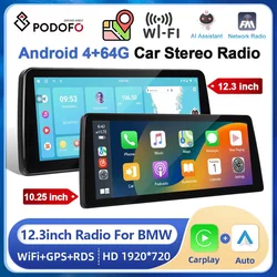 Podofo 2din 10.25/12.3inch Car Stereo Radio For BMW WIFI Bluetooth FM GPS Navigation Wireless Carplay Android auto Player
