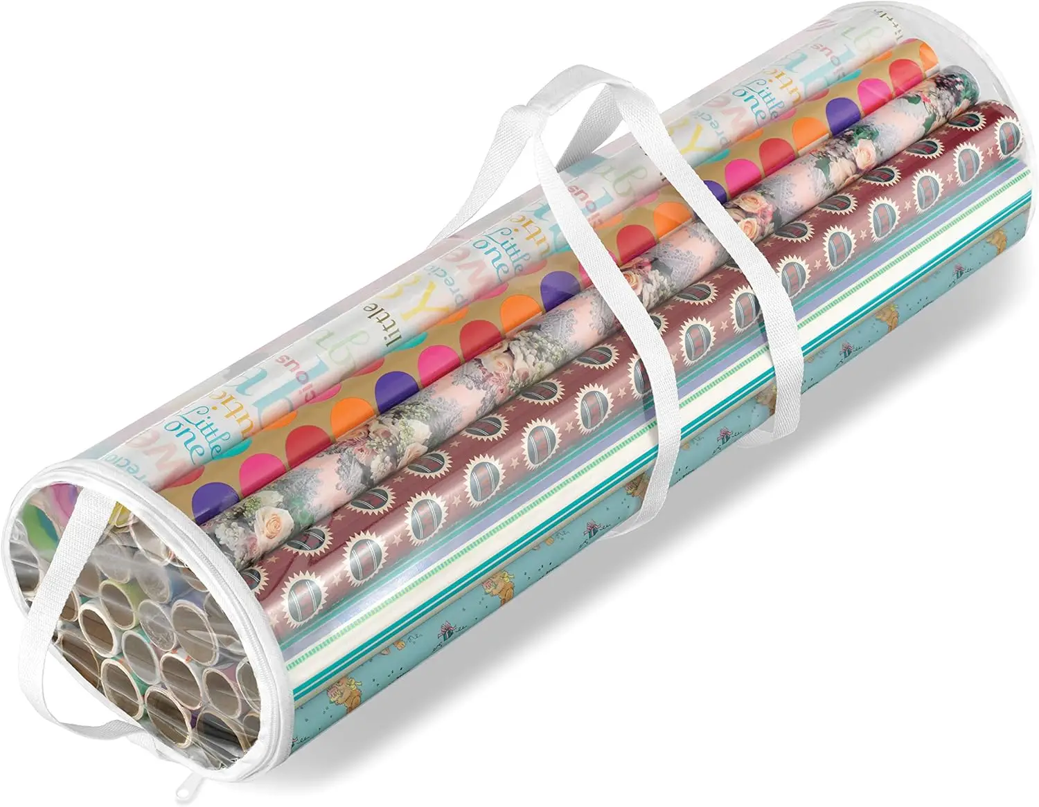 

Clear Zippered Gift Wrap Organizer - Stores 25 Rolls, Dust-Proof & Easy Carry
