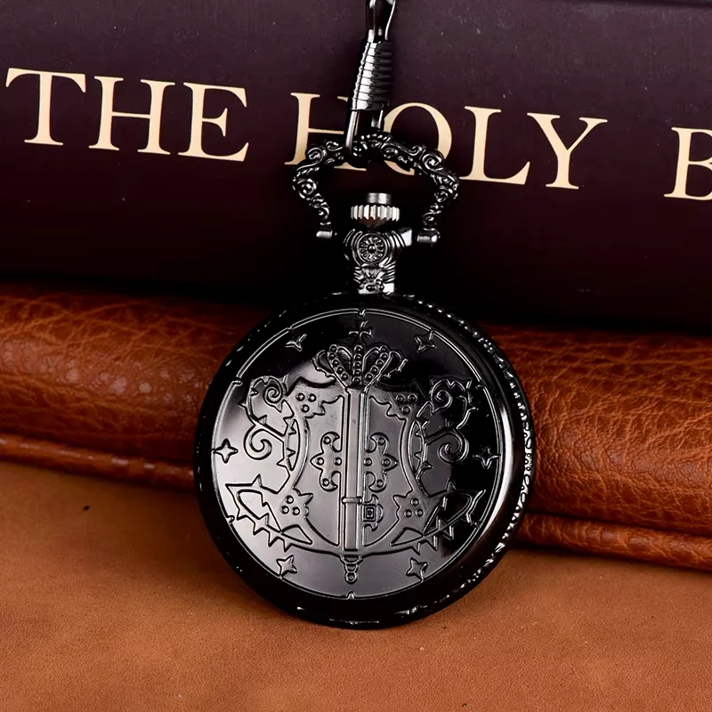Black magic wand pocket watch flip cover black circle red circle surface quartz watch sweater chain hanging quartz watch