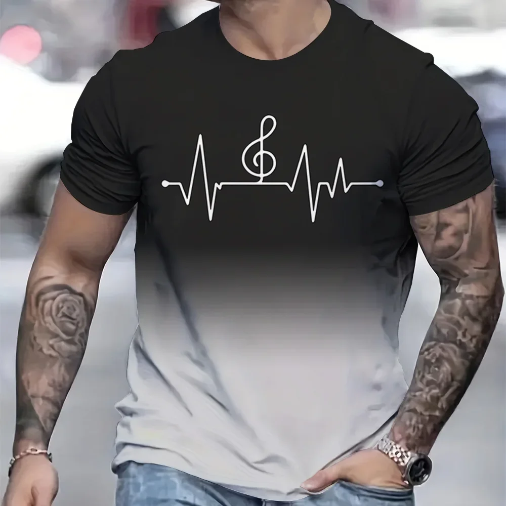 

2024 New Style Casual Men's T-Shirt Summer Gym Short Sleeved 3d Ripple Pattern Printed Tops Slim Fit Men's Oversized Clothing