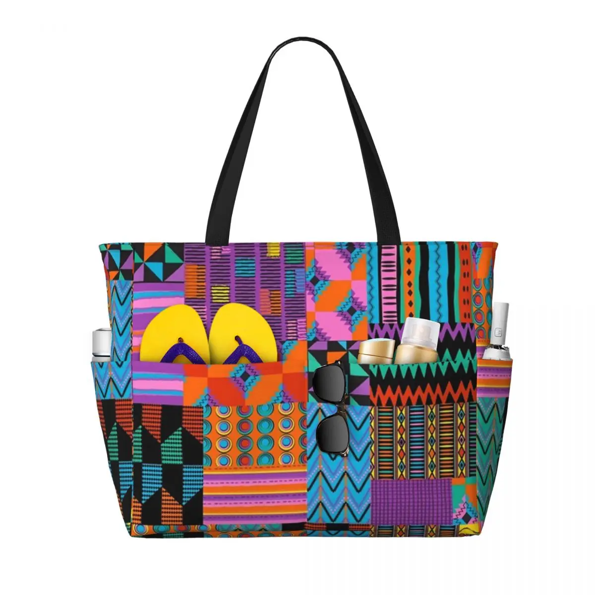 

Custom Large Unique Wax Print Ankara Kente Pattern Tote Bag Women Africa Ethnic Tribal Shoulder Shopping Beach Gym Travel Bag