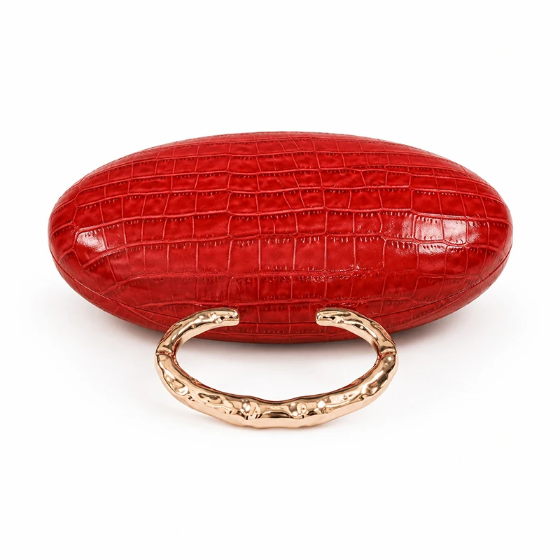  Eiförmige Handtasche mit Krokodil-Textur und Acryl-Griff, ovale Abendtasche mit Kettenriemen für Damen, luxuriöse Clutch für Hochzeiten und Partys. – Detail 4